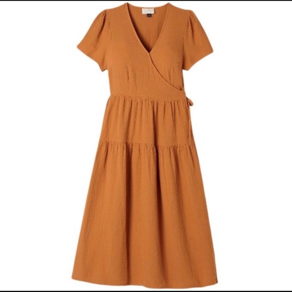 NEW Universal Thread Gold Cotton Wrap Dress - Picture 1 of 2